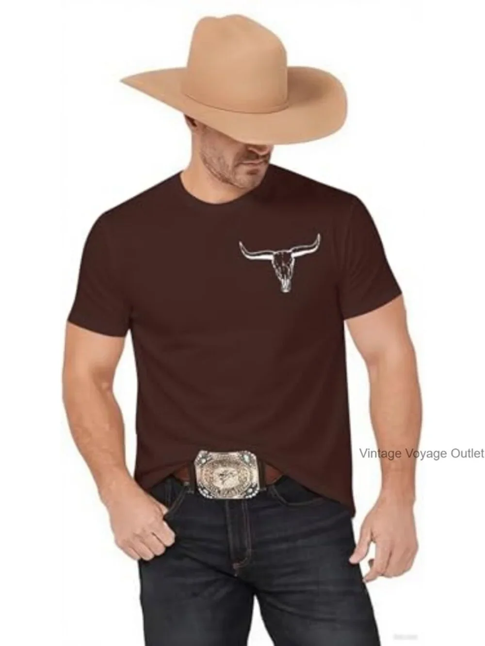Western Cowboy Graphic Tee Mens Vintage Concert T-Shirt Cotton Blend
